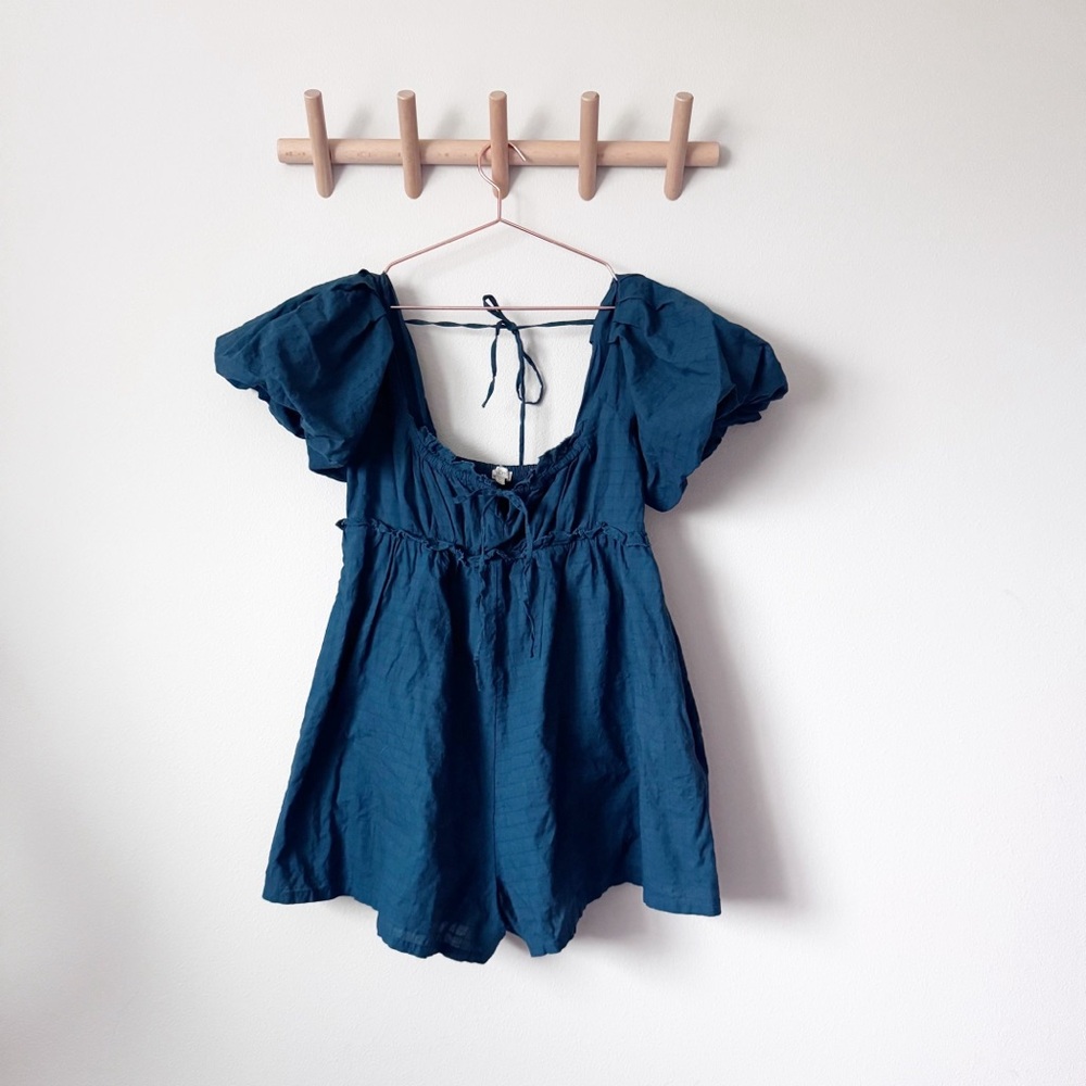 Pilcro Puff Sleeve Dark Teal Romper - Picture 5 of 14